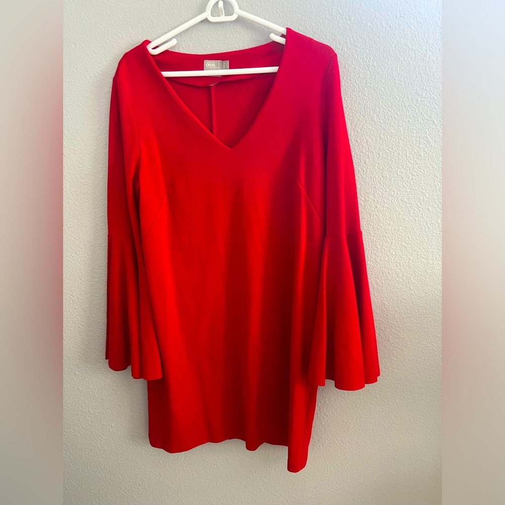 Red bell sleeve dress